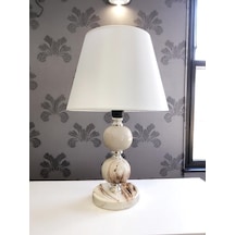 Abajur - Toplu Kahverengi Marble Beyaz Şapka Gümüş Beyaz - Kahverengi