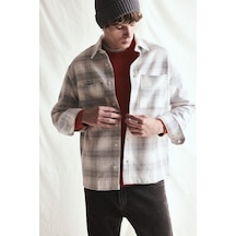 Defacto Boxy Fit Ekose Oduncu Uzun Kollu Çift Cepli Gömlek H9806ax26wner105 Ekru-er105