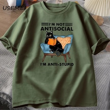 Flood Of Style Komik Kedi Okuma Kitap T-shirt Grafik Tees Pamuk Erkek Giyim O Boyun Meme Kısa Kollu Tees Har Yeşil