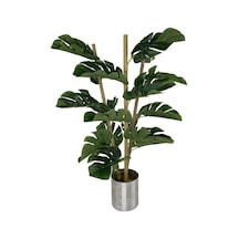 Yapay Çiçek Monstera Bambu Saplı Deve Tabanı Gümüş Saksılı Salon