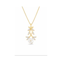 Çekirdekjewelry 925 Ayar Gümüş Sarı Altın Kaplama Çiçekli Zirkon Taşlı Kolye Sarı