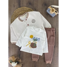 Bebicix Palmiye Baskılı Badili 3 Lü Erkek Bebek Kolej Takım Sütlü Kahve