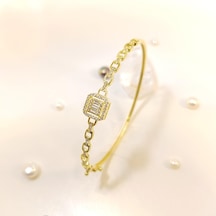 Baget Taşlı Kelepçe Bilezik 14 Ayar Altın Hd Videolu Sarı