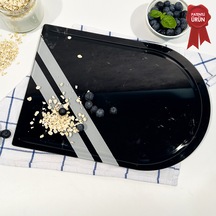 Kanallı Cam Kesme Tahtası - Dark World - Kenarı Oval - 25x35cm