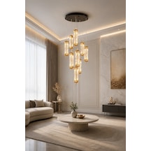 Modern Premium Silindir Sarkıt Avize Gold Siyah Kasa Lüks Salon Aydınlatma 150w