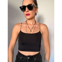 Ali Butik Siyah İp Askılı Crop Atlet Siyah