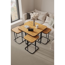 4+1 Siyah Ayak 18mm Atlantik Çam Sunta Radüslü Orta Sehpa