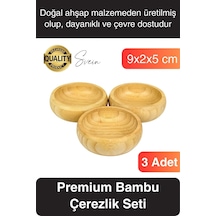 Premium 3'lü Doğal Bambu Çerezlik Seti Ahşap Dekoratif Sade Kase Yuvarlak Atıştırmalık Kabı Sosluk çok renkli