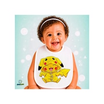 Pikachu Keten Bebek Mama Önlüğü Yumuşak - Emici - Yıkanabilir - Özel Tasarım P157 Çok Renkli