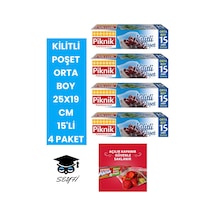 Kilitli Poşet Orta Boy 25x19 Cm 15'li 4 Paket