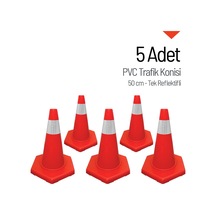 5'li Pvc Trafik Konisi Seti 50 Cm Tek Reflektifli Trafik Dubası-3633