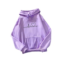 Mor Kazak Unisex Şık Kapşonlu Elastik Manşet Kalp Baskı Çift Kapşonlu Bayan Mor Mor Kazak Unisex Şık Kapşonlu Elastik Manşet Kalp Baskı Çift Kapşonlu Bayan Mor