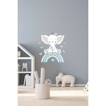 Mavi Renk Sevimli Fil Ve Gökkuşağı Duvar Sticker Seti