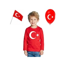 Masho Kids Uzun Kollu Çocuk Türk Bayrak Ay Yıldızlı Tişörtü - Bayrak + Balon