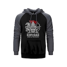 Kıpçak Atlı Okçu Türk Bayraklı Baskılı Gri Renk Reglan Kol Sweatshirt / Hoodie