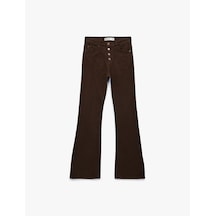 Koton Düğme Detaylı Cepli Yüksek Bel İspanyol Paça Jean Pantolon - Flare Jeans Koyu Kahverengi 6wal40050mw Koyu Kahve
