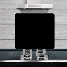 50X56 CM Düz Siyah Desenli Cam Ocak Arkası Koruyucu