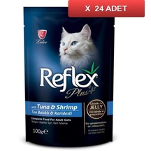 Reflex Plus Ton Balıklı ve Karidesli Pouch Yetişkin Kedi Yaş Maması 24 x 100 G