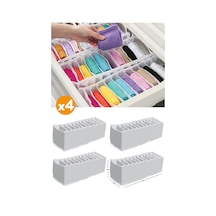 4 Adet - 11 Gözlü Çekmece Içi Akordiyon Organizer - Medium 15 X 44 X 17 Kumaş Gri Diğer