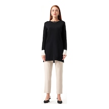 Mizalle Kol Piliseli Rayon Triko Siyah-taş Tunik Siyah - Taş Rengi