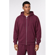 Erkek Respire Basic Oversize Zip Vişne Bordo