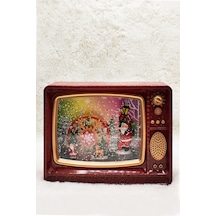 Dekoratif Nostalji Tv Kar Küresi Kırmızı Yılbaşı Süsü