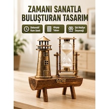 Vintage Kum Saati + Deniz Feneri Modeli Ahşap Gövdeli Masa Üstü Dekor Yeni Nesil - Lisinya Bej