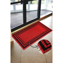 Dikdörtgen Çerçeveli Dış Kapı Paspası - Kıvırcık Paspas - Suya Dayanıklı - 3 Çizgili Model Kırmızı