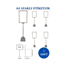 5 Adet Gri A4 Ayaklı Etiketlik Sepet Etiketi Çerçeveli Etiketlik Gri