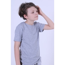 Ss Sinser Basic Bisiklet Yaka %100 Pamuk Düz Unisexs Çocuk T-shirt Gri