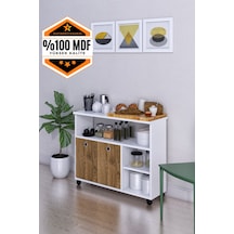 Taşınabilir Çok Amaçlı 2 Kapaklı Katlı Mutfak Ve Salon Masası Mdf Ceviz - Beyaz