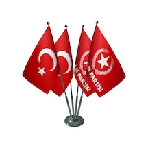 Masa Üstü Vatan Partisi Bayrağı Türk Bayrağı Dörtlü Krom Direk Ma