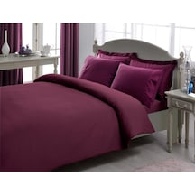 Taç Çift Kişilik Premium Basic Stripe Saten Nevresim Takımı Mürd Bordo