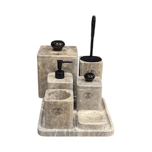 Silver Traverten Kare Model Yedi Parça Banyo Seti Beyaz