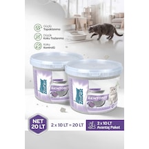 Lavantalı Gri Aktif Karbonlu Bentonit Kedi Kumu 2x10 Lt Güçlü Topaklanan, Koku Kontrolü, Kovalı