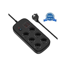 Termal Akım Korumalı 6 Lü Priz 4x Usb 2x Type-c Çıkışlı Grup Priz Çoğaltıcı 3500w Siyah