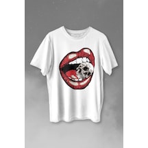 Skull Kuru Kafa Wampir Dudak Kadın Dudağı Baskılı Tişört Unisex T-shirt 001