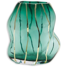 T.concept Dekoratif Yeşil Cam Vazo Altın Çizgili 21 Cm