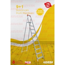 Elmas Serisi - 9+1 Basamaklı Katlanır Profil Merdiven Ev Bahçe Ofis Atölye İçin Sağlam Metal 1 Adet