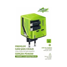Gan+ Pd 40w Hızlı Şarj Adaptörü Çoklu Çıkış Usb-c Lightning Kablolu Hızlı Şarj Cihazı Ev Ofis Uyumlu Yeşil 1