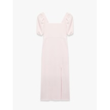 Koton Kare Yaka Sırtı Bağcıklı Slim Fit Kısa Balon Kol Yırtmaçlı Midi Bodycon Elbise Pembe 6sal80257ık Gül