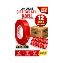 12 Adet Silikonlu Çift Taraflı Bant 18 Mm X 2 M Güçlü Yapışkan Şeffaf Montaj Bandı Ekonomik Koli Pak