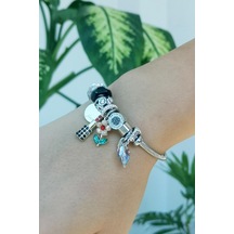 Allmisse Siyah Renk Çiçek Charmlı Çelik Bileklik