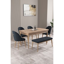 Milas Atlantik Çam 80x132 Mdf Açılabilir Mutfak Masası Takımı 4 Sandalye, 1 Bench Antrasit
