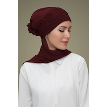 Hürrem Bone Bordo Pratik Hazır Geçmeli Tesettür Bone Sandy Kumaş Incili Nervü Bordo