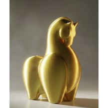 Minimalist Soyut At Heykeli - 3d Yazıcı Tasarımı Dekoratif Gold Obje - Modern Ofis Ve Ev Aksesuarı - İpeksi Altın Figür