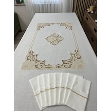 Beyaz İşli Masa Örtüsü Açık Krem