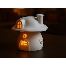 3d Baskı Mantar Ev Tealight Mumluk Bacalı Pencereli Dekoratif Gece Lambası Çocuk Odası Süsü Beyaz Diğer