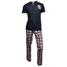 Mod Collection %100 Pamuk Ekose Kareli Erkek Pijama Takım-Lacivert-S