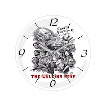 The Walking Dead Karakalem Çap 30cm Sessiz Akar Bombeli Gerçek Cam Duvar Saati Siyah